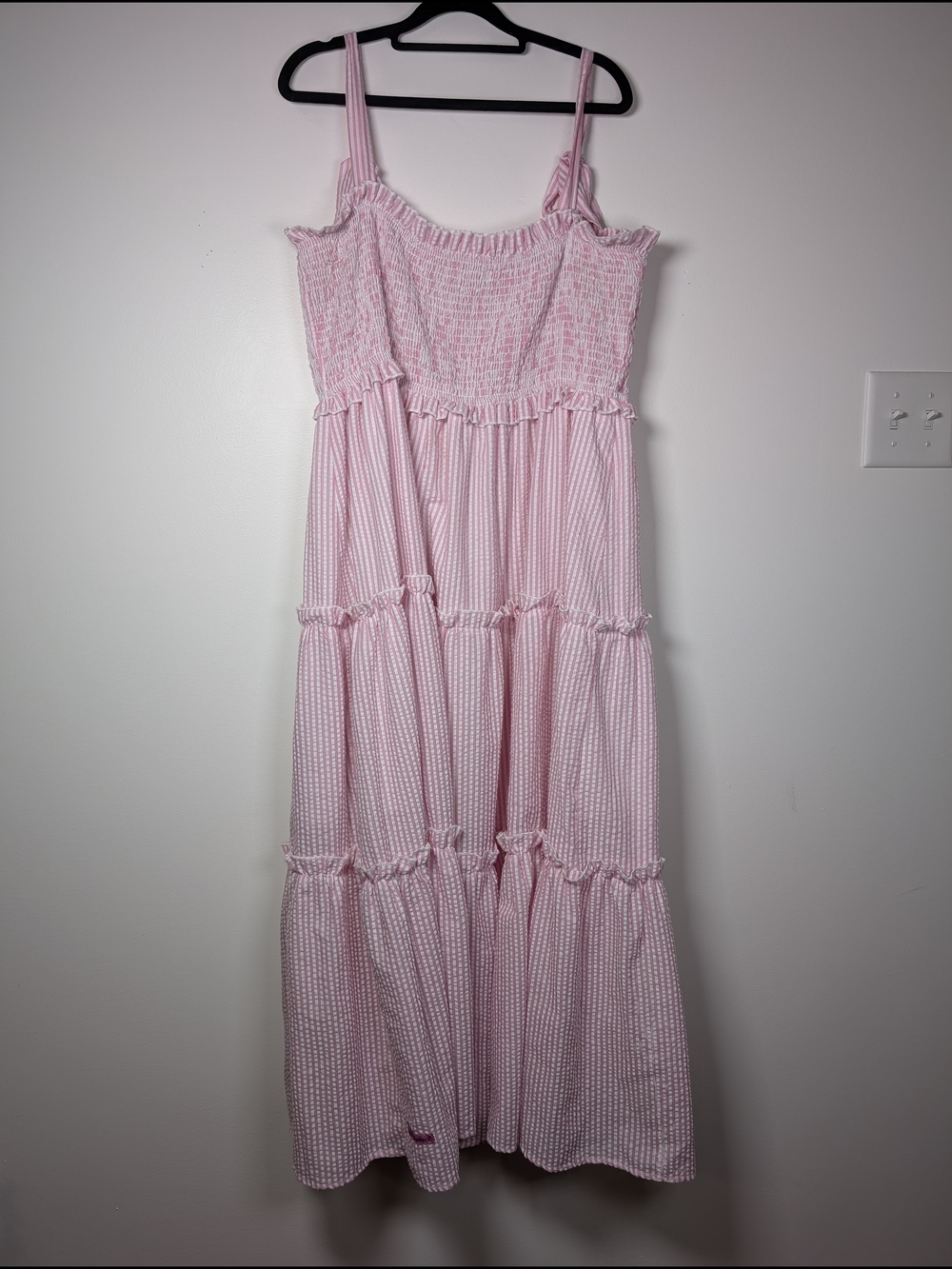 Simply Southern Pink Seersucker Smocked Maxi Dress Cottagecore XXL - Picture 2 of 11